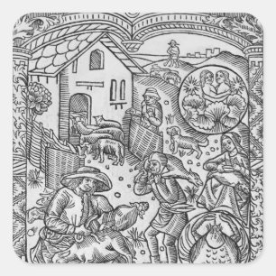 Adesivo Quadrado Junho, tosquia de ovinos, Gêmeos