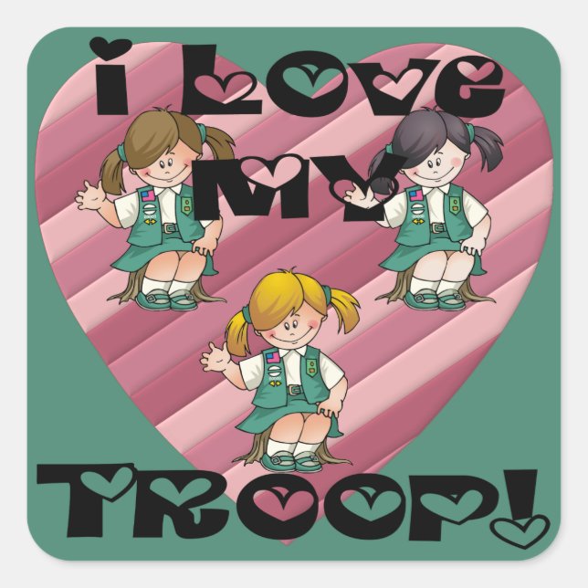 Adesivo Quadrado Junior I Love My Troop Heart (Frente)
