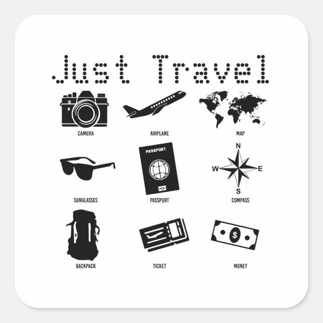 Adesivo Quadrado Just travel - travel icons (Frente)