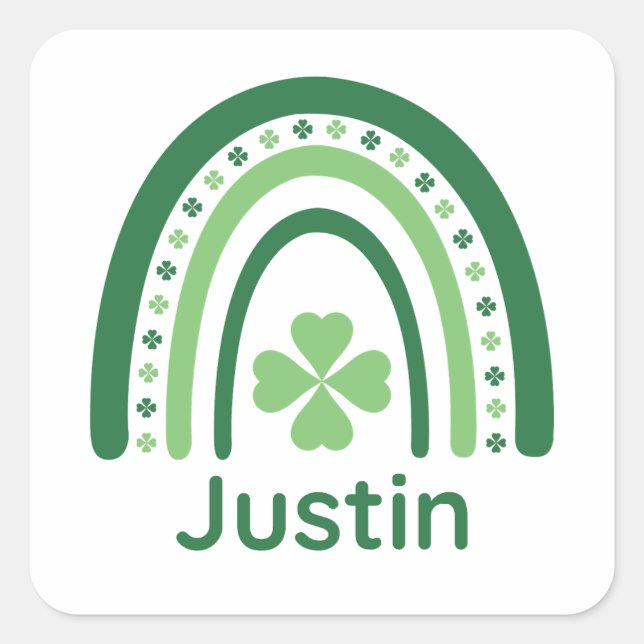 Adesivo Quadrado Justin Name Clover Boho Rainbow (Frente)