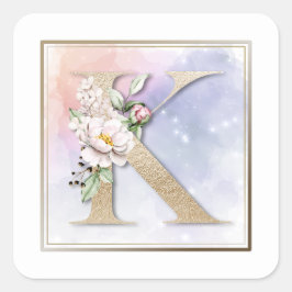 Adesivo Quadrado K Monograma Burgundy Floral Square Sticker
