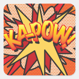 Adesivo Quadrado KA-POW Diversão Arte Pop de Quadrinhos Retrô