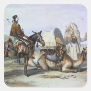 Adesivo Quadrado Kafila com um camelo que carrega um Hodesh,