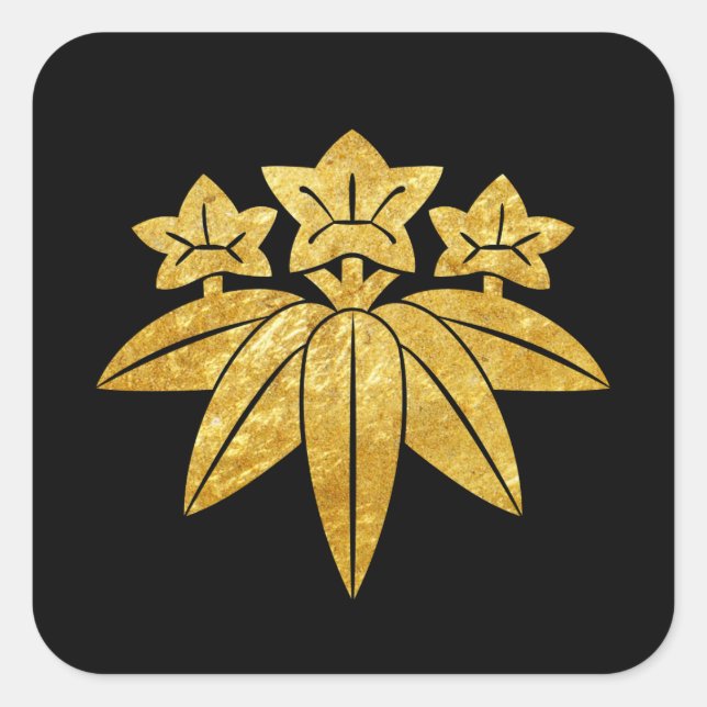 Adesivo Quadrado Kamakura Minamoto Mon ouro falso japonês preto (Frente)