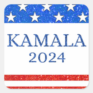 Adesivo Quadrado KAMALA 2024 Glitter American Flag