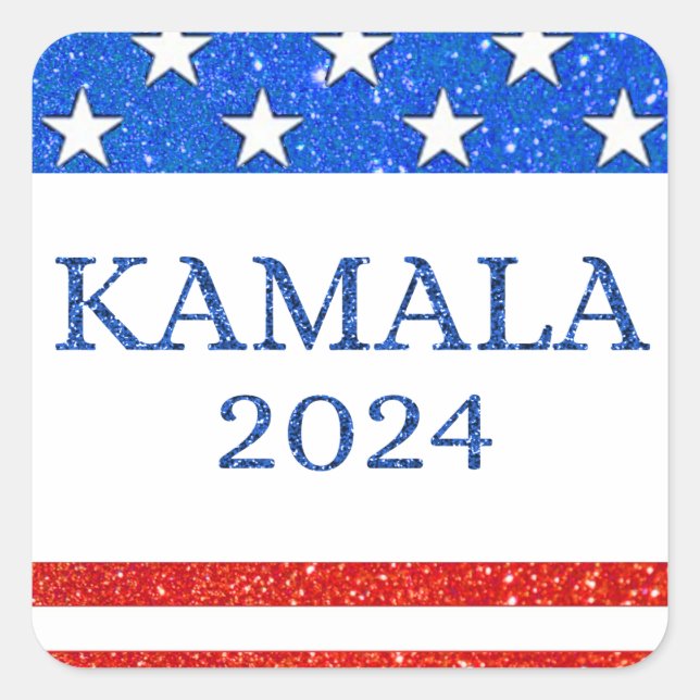 Adesivo Quadrado KAMALA 2024 Glitter American Flag (Frente)