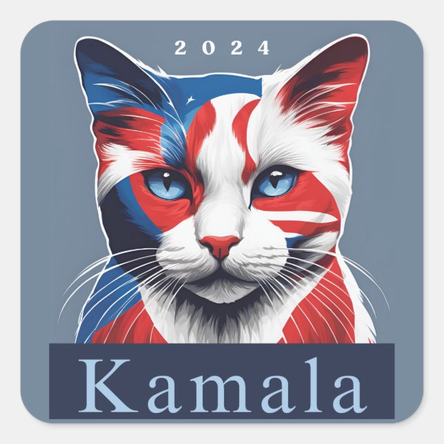 Adesivo Quadrado Kamala Cat 2024 Democrata nas eleições dos EUA (Frente)