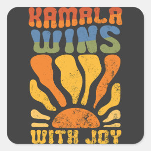 Adesivo Quadrado Kamala ganha com Joy Retro Boho Harris Walz