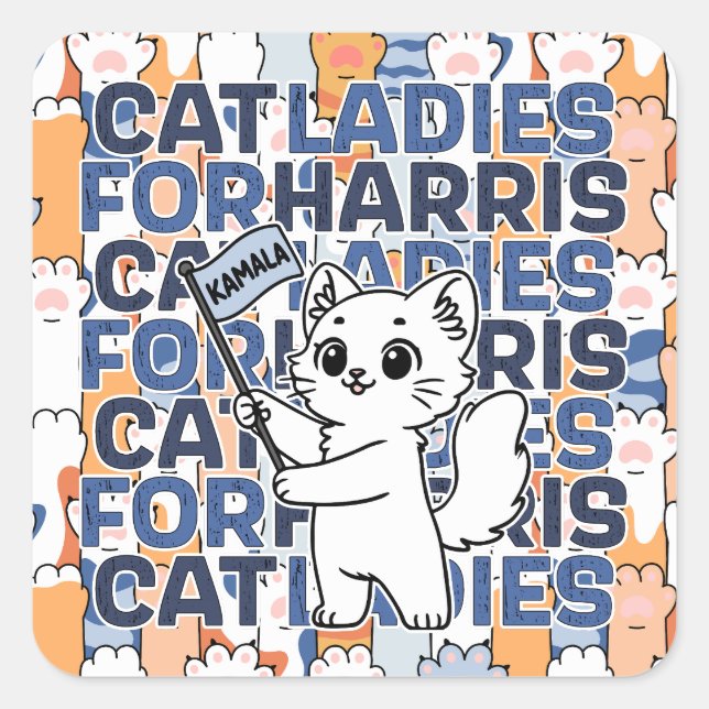Adesivo Quadrado Kamala Harris 2024 Election Cat Ladies President (Frente)