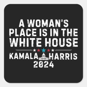 Adesivo Quadrado Kamala Harris é lugar de mulher na Casa Branca