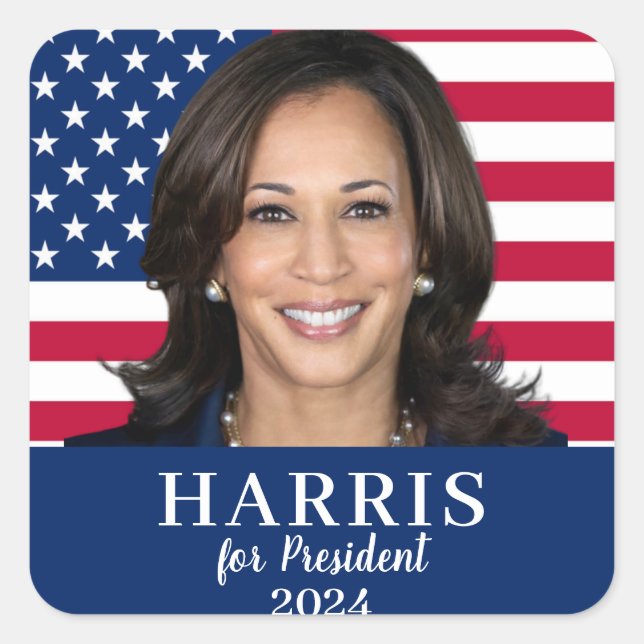 Adesivo Quadrado Kamala Harris Para O Presidente 2024 (Frente)