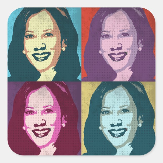 Adesivo Quadrado Kamala Harris Pop Art (Frente)