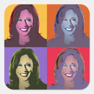 Adesivo Quadrado Kamala Harris Pop Art (Amarelo, laranja, roxo, ver