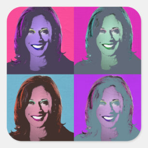 Adesivo Quadrado Kamala Harris Pop Art (rosa, magenta, azul, roxo)