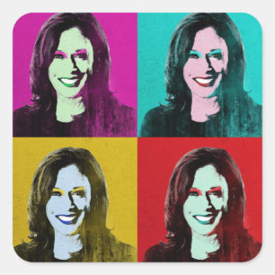 Adesivo Quadrado Kamala Harris Pop Art (Rosa, Teal, Dourado, Vermel