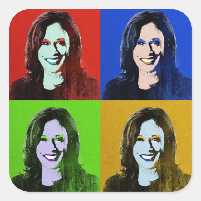 Adesivo Quadrado Kamala Harris Pop Art (vermelho, azul, verde, amar (Frente)