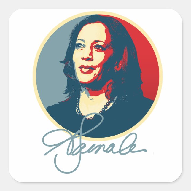 Adesivo Quadrado Kamala Harris - Retrato de assinatura (Frente)