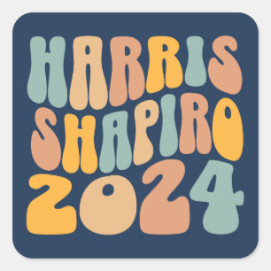 Adesivo Quadrado Kamala Harris Shapiro Texto Ondulado Retro na Moda