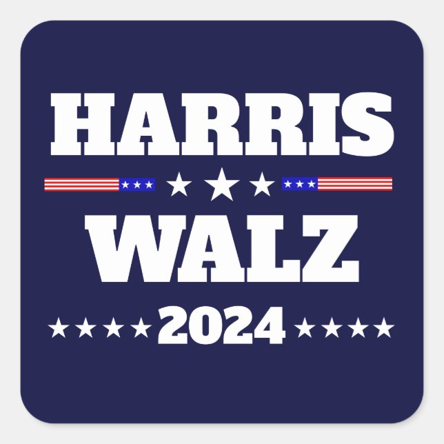 Adesivo Quadrado Kamala Harris Tim Walz 2024 Campanha do Presidente (Frente)