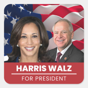 Adesivo Quadrado Kamala Harris Tim Walz Para O Presidente 2024