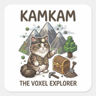 Adesivo Quadrado KAMKAM O Explorador de Voxel Gato Gamer Divertido