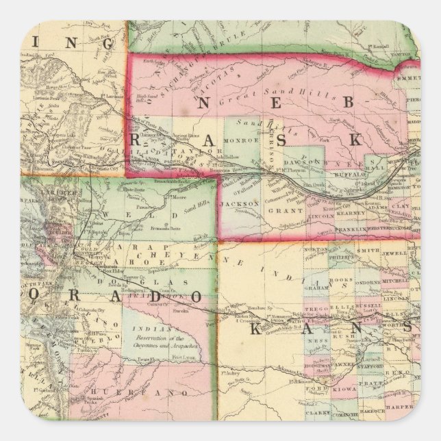 Adesivo Quadrado Kan, Neb, Colo Map de Mitchell (Frente)