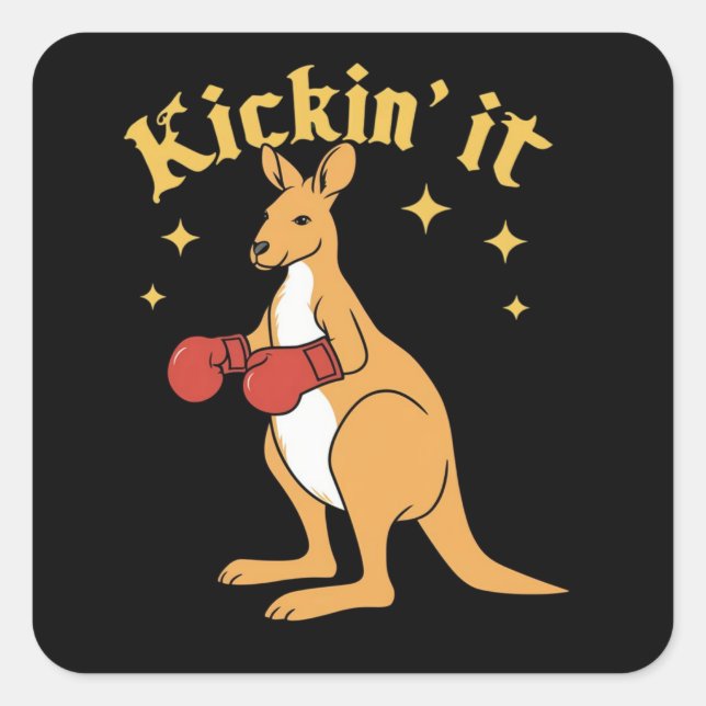 Adesivo Quadrado Kangaroo em boxe gótica simples (Frente)