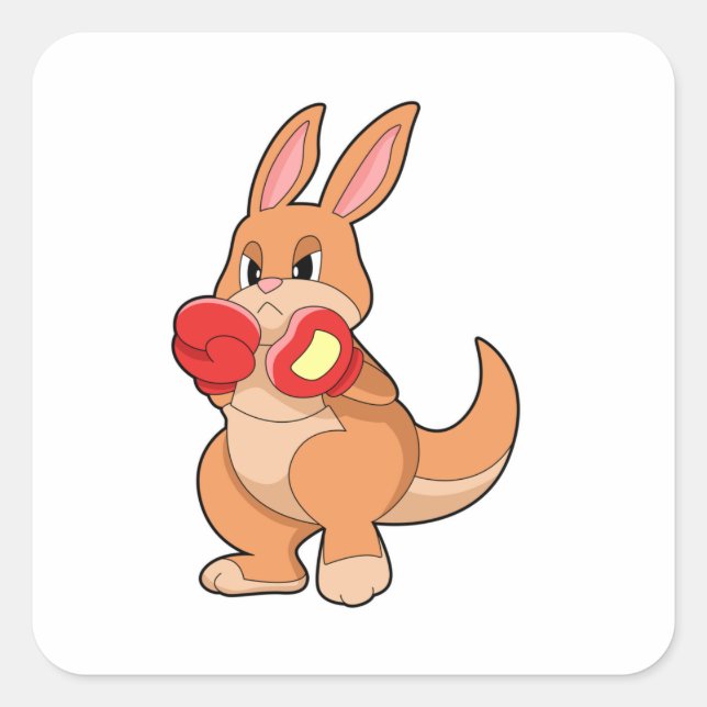 Adesivo Quadrado Kangaroo no boxe com luvas in a box (Frente)