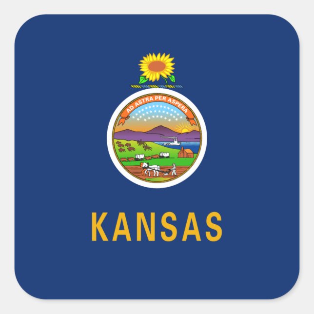 Adesivo Quadrado Kansan Flag, Flag do Kansas (Frente)
