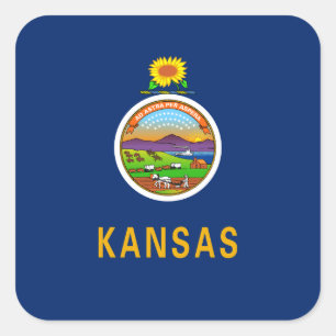 Adesivo Quadrado Kansan Flag, Flag do Kansas