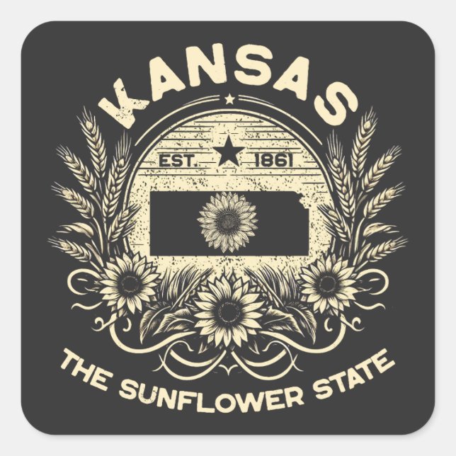 Adesivo Quadrado Kansas The Sunflower State (Frente)