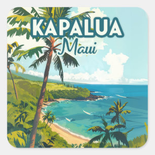 Adesivo Quadrado Kapalua Maui Hawaii Bay Beach Vacer Retro