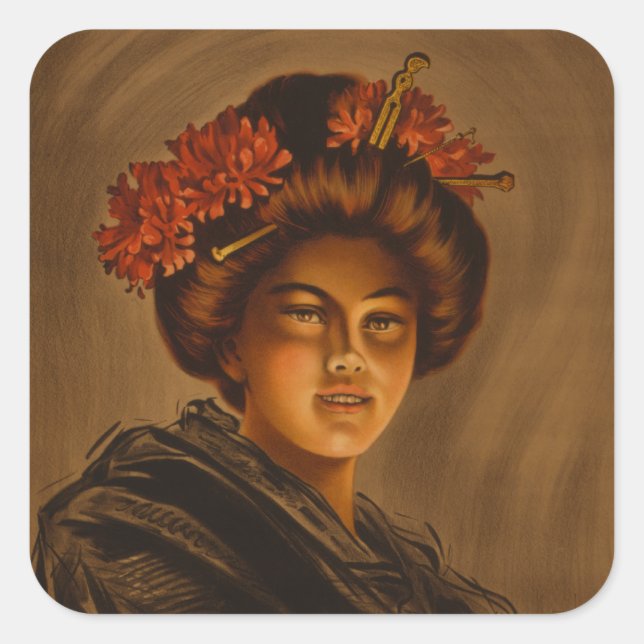 Adesivo Quadrado Karama: Atriz japonesa Romance Geisha (Frente)
