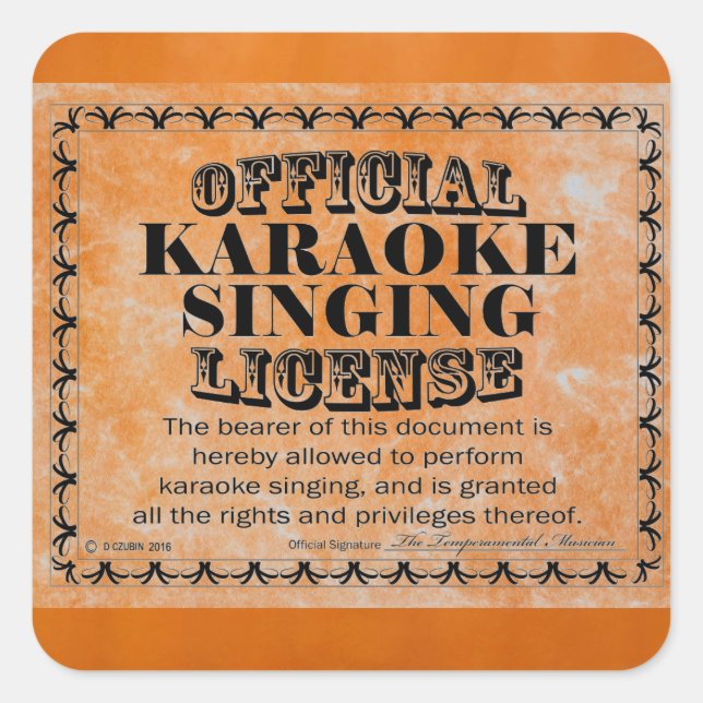 Adesivo Quadrado Karaoke Singing License Square Sticker (Frente)