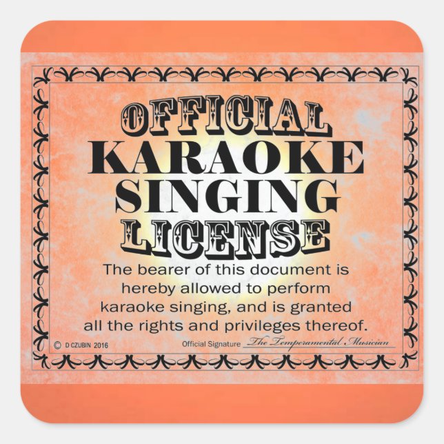 Adesivo Quadrado Karaoke Singing License Square Sticker (Frente)