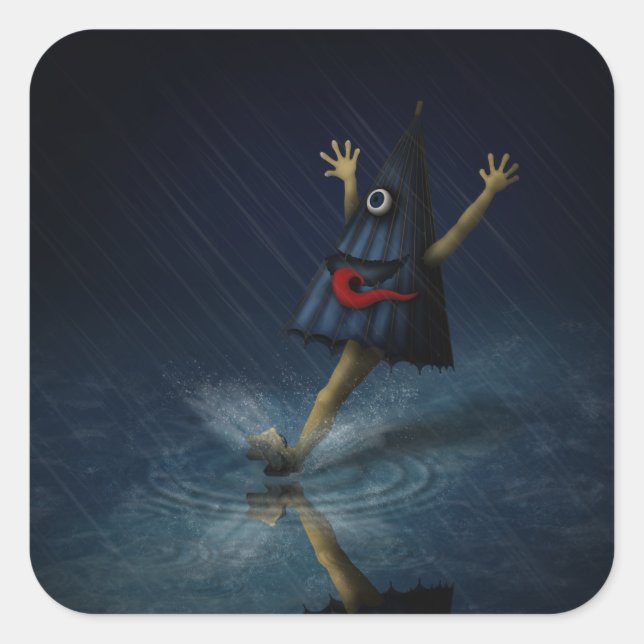 Adesivo Quadrado Kasa Obake Japonês Umbrella Ghost Day Rainy (Frente)