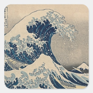 Adesivo Quadrado Katsushika Hokusai. A onda do Excelente de Kanagaw