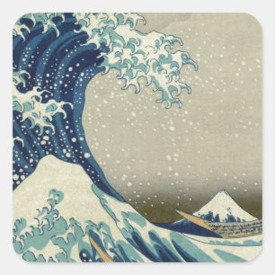 Adesivo Quadrado Katsushika Hokusai: A onda do Excelente em Kanagaw