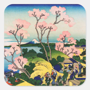 Adesivo Quadrado Katsushika Hokusai - Gotenyama, Tokaido, Shinagawa