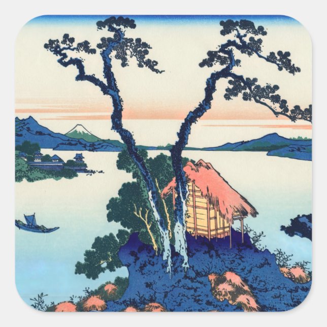 Adesivo Quadrado Katsushika Hokusai - Lago Suwa na província de Shi (Frente)