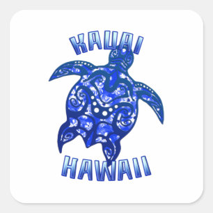 Adesivo Quadrado Kauai Hawaii Vacante Tartaruga Tribal