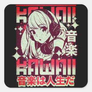 Adesivo Quadrado Kawaii Anime Girl Retro Music