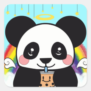Adesivo Quadrado Kawaii Boba Panda Bear Square Sticker