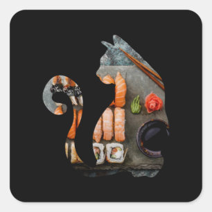 Adesivo Quadrado Kawaii Cat Eating Ramen Noodles Japonês Comida Ani