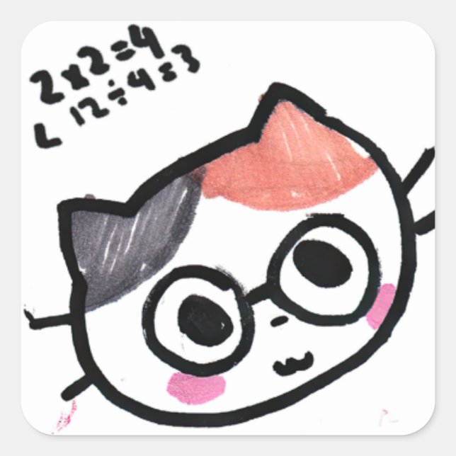 Adesivo Quadrado Kawaii Cat Emoji por Eisley (Frente)