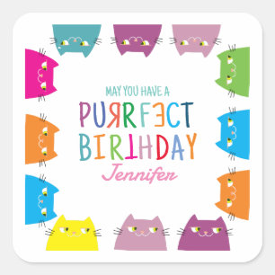 Adesivo Quadrado Kawaii Cat Lover Birthday