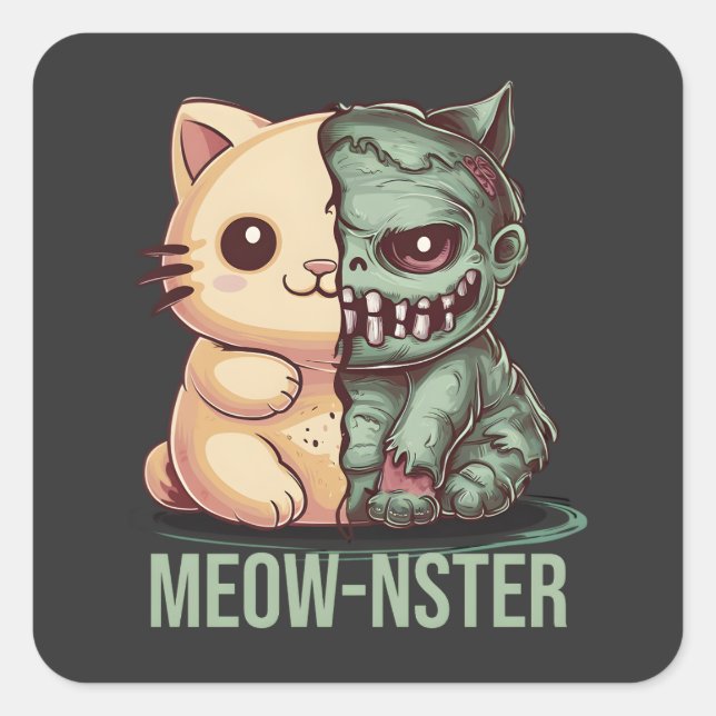 Adesivo Quadrado Kawaii Cat Zombie (Frente)