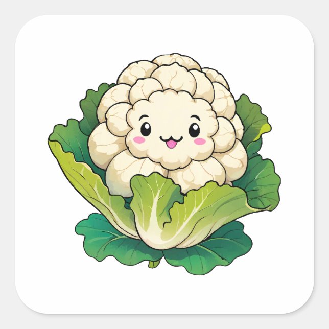 Adesivo Quadrado Kawaii Cauliflower (Frente)