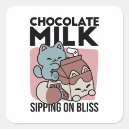 Adesivo Quadrado Kawaii Chocolate Milk Cat – Cozy Drink & Cuteness