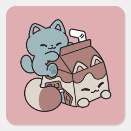 Adesivo Quadrado Kawaii Chocolate Milk Cat – Cozy Drink & Cuteness